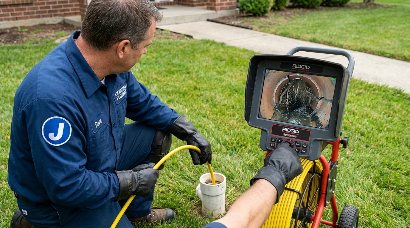 Sewer camera inspection being performed by Johns Plumbing LLC in Marlton