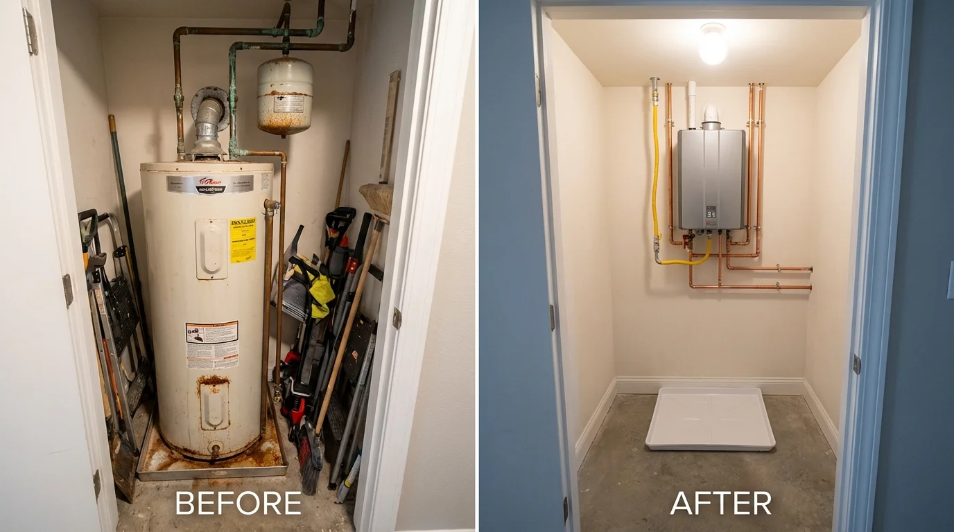 Tank water heater versus wall-mounted tankless unit comparison for Marlton, NJ homeowners